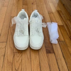 White Wedding Sneakers with Organza laces and rhinestone gems
